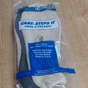 Womens Beige Terry Slippers Rubber Bottoms For Aging Adults Size 7-8